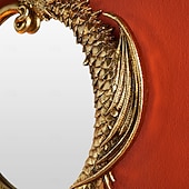 abordables Wall Sculptures-Vintage Gold Resin Flying Dragon Wall Mirror, Detailed Gold Scales, Room Decoration, Craft Ornament for Daily Home Decor, Holiday, Party, Birthday, Special Occasions