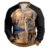 preiswerte Jagdpullover-Herren Wolf Pullover Tropisch 3D Jagd Hoher Ausschnitt Outdoor Streetwear Schwarz 1 Reißverschluss Herbst Winter Designer S M L XL XXL 3XL