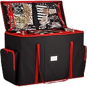 billiga Julförvaring-allt-i-ett förvaringslåda för julgranskulor &amp;dekorationsbehållare - lättåtkomliga, avtagbara brickor, rymmer 73 ornament - justerbart utdrag för figurer och fickor för dekoration - svart