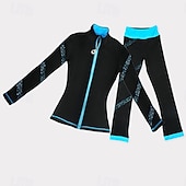 preiswerte Eiskunstlauf Trainingsoutfit-Eiskunstlauf-Jackett und -Hose Damen Mädchen Eislaufen Hosen / Regenhose Leggings Austattungen Schwarz Blau Fuchsie Vlies Spandex elastisch Ausbildung Praxis Wettbewerb Eiskunstlaufkleidung warm