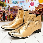 Χαμηλού Κόστους Ανδρικά υποδήματα-Χρυσά Μεταλλικά Μποτάκια Δυτικού Στυλ Μαρντί Γκρας για Άνδρες – Ποιότητα 100% Δέρμα Αγελάδας με Στιλβωμένα Λεπτομέρειες Ιδανικά για Καρναβάλια Εορταστικά Πάρτι και Ειδικές Περιστάσεις