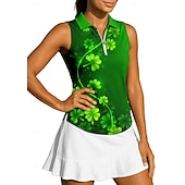  聖パトリック 女性用 花 Clover トップス スポーツシャツ ポロシャツ タンクトップ ノースリーブ ジッパー 花柄 UPF50+ UV耐性 高弾性 吸汗性 高通気性 バレーボール テニス ゴルフ カラー 折襟 シャツ タンクトップ ホワイト ダークグリーン グリーン テニスウェア