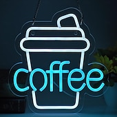 abordables 123496-Enseigne lumineuse LED néon café, dimmable, alimentée par USB, colorée, pour intérieur chambre, restaurant, café, mur, créative, en forme d'alphabet, décorative.