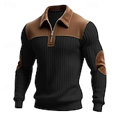 economico Felpe di base-Per uomo Maglia Felpa con cappuccio Felpa con zip corta Maglia a coste Aalbicocca Nero Bianco Verde militare Colletto Mao Semplice Patchwork Testurizzato Casuale Quotidiano Sport &amp; Outdoor Vintage