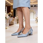baratos Mãe da Noiva/Namorado-Sapatos de salto bloco com bico fino em cetim rosa claro para mulheres - elegantes sapatos de festa com detalhes florais e cristais, perfeitos para a mãe da noiva ou para um casamento urbano