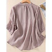 Χαμηλού Κόστους Βασικά Ψεύτικα Πουκάμισα-Γυναικεία Μπλούζα Λινό από ψεύτικο βαμβάκι Κεντητό Κουμπιά Φλοράλ Στυλάτο Καθημερινό 3/4 Μήκος Μανικιού Μανδαρίνο Κολλάρο Κανονικά μπλουζάκια Καθημερινά Ανθισμένο Ροζ Βυσσινί Πορτοκαλί Χακί