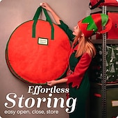 Недорогие Хранение Рождества-Комплект из 2 прочных сумок для хранения рождественских венков, изготовленных из брезентового материала, с застежкой-молнией и удобной ручкой для переноски, обеспечивающих защиту от пыли и вредителей