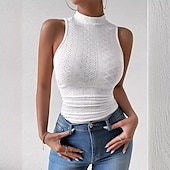 economico T-shirt semplice-Per donna Maglietta Patchwork Tinta unica Moda Sexy Casual Senza Maniche Girocollo Top corti Quotidiano Uscire Weekend Nero Bianco Rosa Verde Azzurro Primavera