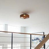 cheap Flush Mounts &amp; Semi Flush Mounts-Green/AmberCeiling Light Fixture Retro Glass Flush Ceiling Light Farmhouse Semi-Flush Mount Fixture with Drum-Shaped Glass Shade flush light suitable for hallways bedrooms living rooms and bathroom
