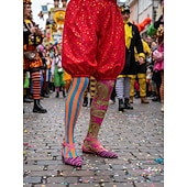 voordelige Damesschoenen-Vrouwen Mardi Gras Gestreepte Gespte Ballerina's met Roze Kruisband Detail – Dappere Retro Stijl Comfortabel voor Carnaval Feesten en Casual Wear