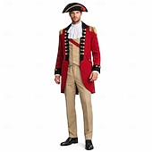 preiswerte Outfits-Set 250-jähriges Jubiläum USA Retro Vintage Mittelalterlich Outfits langarm George Washington Kolonial Revolutionskrieg Kostüm Herren Karnevalskostüm Karneval Unabhängigkeitstag 4. Juli Erwachsene
