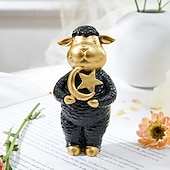cheap Ramadan &amp; Eid-Ramadan Sheep Figurine, Black &amp; White Resin Sheep Holding Moon &amp; Star, Hand-Painted Decorative Ornament for Eid al-Fitr, Eid al-Adha, Ramadan Home Décor, Gift for Family &amp; Celebration