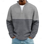 tanie Wzór geometryczny-Męskie Kolorowy blok Prążki Bluzy Moda Codzienny Klasyczny Kołnierz stawiany Quarter Zip Dom Na zewnątrz Biuro Praca Niebieski Jasnofioletowy Brązowy Zielony Szary Zapiąć na zamek błyskawiczny Jesie