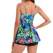 abordables Surfing Tankinis &amp; Bikinis-Mujer Traje de baño con estampado floral Traje de baño Tankini Floral Tropical Control de barriga Elástico Sin Mangas Bañadores Surf Playa Vocación Verano