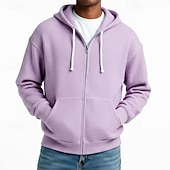billiga bashuvtröjor för män-Herr Huvtröja Huvtröja med dragkedja Våffla hoodies Ljusgrå Huva Slät Dragkedja Strukturerad Ledigt Dagligen Sport &amp; Utomhus Streetwear Häftig Sportkläder Vår &amp; Höst Kläder Pull Tröjor Långärmad Lös