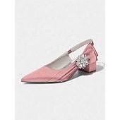 baratos Mãe da Noiva/Namorado-Sapatos de salto bloco com bico fino em cetim rosa claro para mulheres - elegantes sapatos de festa com detalhes florais e cristais, perfeitos para a mãe da noiva ou para um casamento urbano