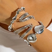 お買い得  ダンス用アクセサリー-サンバアクセサリーズ ボヘミアン ゴールド トーン スタッカブル ブレスレット - マルチレイヤード ワイヤーラップ バングル  チャンキー ジオメトリック チャーム ブレスレット パフォーマンスコスチューム