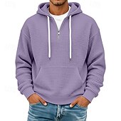 cheap Basic Hoodies-Men's Hoodie Waffle Hoodies Pullover Hoodie Sweatshirt Quarter Zip Hoodie Apricot Wine Red White Light Green Navy Blue Hooded Plain Patchwork Color Block Textured Casual Daily Sports &amp; Outdoor