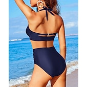 economico Surfing Tankinis &amp; Bikinis-Per donna Costume da bagno Bikini a vita alta con volant 2 pezzi Tropicale Senza schiena Protezione UV Alta elasticità Senza Maniche Costume da Bagno Surf Immersione Snorkeling Estate
