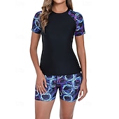 levne Surfovací tankiny a bikiny-Dámské Ochrana proti vyrážce Plavky 2 ks S potiskem Ultra lehký (UL) Ochrana proti UV záření Elastický Krátký rukáv Plavky Surfování Šnorchlování Jaro