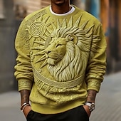 Χαμηλού Κόστους 3D Σχέδιο-Ανδρικά 3D Εκτύπωση Λιοντάρι 3D εκτύπωση Πουλόβερ Καθημερινό 3D Μακρυμάνικο Στρογγυλή Ψηλή Λαιμόκοψη Διακοπές Πάρτι Δώρο Κίτρινο Βυσσινί Πορτοκαλί Καφέ Γκρίζο Λαιμόκοψη 3D Όλες οι εποχές Σχεδιαστής