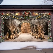 billige Garasje- og dørbanner-tapet Garasjeportdeksel Stor opphengning Snømann søt stil 3D Party Utendørs Ferie Bakgrunner for skyting Yard Hjemmedekor