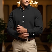 economico camicie casual da uomo-Per uomo Camicia popover Camicia Oxford Blu denim Nero Bianco Blu marino Blu scuro Manica Lunga Semplice Colletto italiano visibile Casuale All'aperto Tasca Abbigliamento Neutro Moda Quotidiano Casual