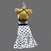 economico abito da competizione-abito da ballo latino a pois da donna senza maniche per salsa rumba costumi da ballo