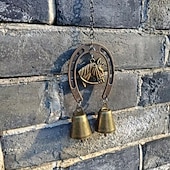 cheap Wall Sculptures-A Lucky Horseshoe Owl Wind Chime, Outdoor Iron Art Love Wind Chime, Vintage Horseshoe Design, Valentine's Day Iron Nail Wind Chime Home Decoration for Good Luck in Love, Perfect Garden Ornament