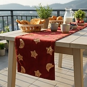 cheap Table Runners-Ramadan Eid Nordic Green &amp; Gold Star &amp; Moon Sequin Embroidered Table Runner, Scandinavian Style, Holiday and Daily Dining Room Decor, Perfect for Parties and Sideboard Decoration