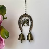 cheap Wall Sculptures-A Lucky Horseshoe Owl Wind Chime, Outdoor Iron Art Love Wind Chime, Vintage Horseshoe Design, Valentine's Day Iron Nail Wind Chime Home Decoration for Good Luck in Love, Perfect Garden Ornament