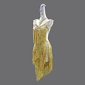 economico abito da competizione-abito da ballo latino con strass e nappe, paillettes, per feste da donna, senza maniche, per salsa, rumba, costumi da ballo