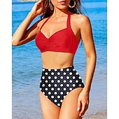 economico Surfing Tankinis &amp; Bikinis-Per donna Costume da bagno Bikini a vita alta con volant 2 pezzi Tropicale Senza schiena Protezione UV Alta elasticità Senza Maniche Costume da Bagno Surf Immersione Snorkeling Estate