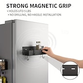 Недорогие Стойки для хранения-2 магнитных органайзера для холодильника с 4 съемными крючками, магнитная полка для хранения без сверления, боковая полка для хранения на холодильнике, компактные аксессуары для кухни и ванной,