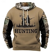 cheap Hunting Hoodies-Men's Deer Hoodie Sweatshirt Fashion Classic Crew Neck Outdoor Hunting Black Brown Brown 2 Brown 3 Drawstring Fall Winter Designer S M L XL XXL XXXL