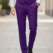 お買い得  フォーマルスーツ-男性用 ビジネススーツ ビジネス スカイブルー パープル スーツ ノッチドラペル ソリッド テイラーフィット 2点セット