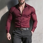 preiswerte Bügelfreie Herrenhemden-Herren Hemd Kleidhemd Knopfhemd Einfach Täglich Geschäft Schwarz Weiß Wein Marineblau Langarm Umlegekragen Ganzjahres Bekleidung Patchwork