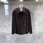 abordables camisa con botones para hombre-Hombre Camisa Camisa de verano Camisa casual Camisa de playa Abotonar la camisa Negro Blanco Manga Larga Color sólido Diseño Casual Diario Lentejuelas Ropa Moda Casual De moda Cómodo