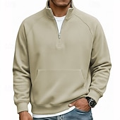 baratos Suéteres básicos-Homens Moletom Moletom de lã Estacionar Moletom com zíper Adamascado Preto Branco Azul Marinha Camelo Meio Zíper Tecido Casual Diário Desportos e Ar livre Roupa de rua Básico Casual Outono Inverno