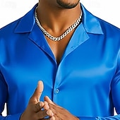 economico Camicie in raso da uomo-Per uomo Camicia Camicia in raso Camicia elegante Camicia con Bottoni Camicia da Ballo Tinta unica Balli di fine anno Matrimonio Nero Rosso Blu Verde Manica Lunga Collo ripiegato Tutte le stagioni