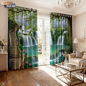 Недорогие Шторы и портьеры-Комплект из 2 предметов, перфорированные затемняющие шторы с 3D-печатью для ландшафтного дизайна, утепления, для комнаты отдыха на открытом воздухе и балкона