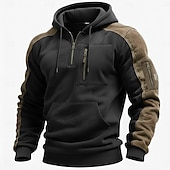 voordelige Tactische Hoodie-Voor heren Trui met capuchon Hoodie met kwartrits Tactische capuchon Zwart Capuchon Effen Halve rits Kangoeroe zak Casual Dagelijks Sport &amp; Outdoor Stoer Sportkleding Casual Lente &amp; Herfst Kleding