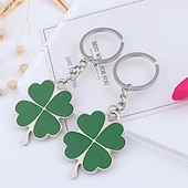  10PCS St. Patrick's Day Lucky Clover Keychains, Green Shamrock Stainless Steel Key Rings, Assorted Styles, Perfect Party Favors & Gifts