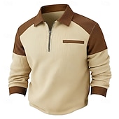 voordelige Wafelgebreid T-shirt-Voor heren Wafel T-shirt T-shirt Wafel Henley-shirt Lange mouw Polo kraag Stoppen Kwart ritssluiting Herfst Herfst winter Effen Kleur Met Textuur Traditioneel / Vintage Casual Vetoketju Kleurenblok