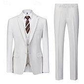お買い得  結婚式のスーツ-男性用 結婚式 春の結婚式 スーツ ホワイト カジュアル フォーマル ソリッド スタンダードフィット 3点セット シングルブレスト 一つボタン