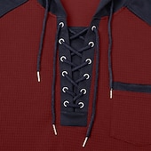 baratos Camiseta Henley Casual-Homens Camiseta Waffle Camisa Waffle Henley Camisas masculinas com reforço nos cotovelos Manga Longa Com Capuz Primavera &amp; Outono Côr Sólida Moda Com Cordão Bolsos Patchwork Casual Ao ar livre Festa