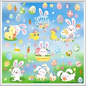 billige påske-9 ark påskeklistremerker til vinduer, søt statisk klistremerke med kanin og egg til vinduer og glassutstillinger