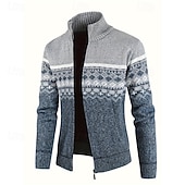 economico Maglioni Cardigan da uomo-Per uomo Felpa Cardigan Maglione con Zip A Coste Maglia Top Regolari Lavorato a maglia Geometrico Collo Alto Neutro Moda Casuale Abbigliamento quotidiano Abbigliamento Autunno Inverno Blu Grigio