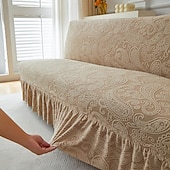 halpa Futon sohva kansi-2 eri kokoa hameen helmatyylinen jacquard-kangas käsinojaton vuodesohvan päällinen sohvan uudenvuoden koristepäälliset joustava suoja joustava penkin päällinen