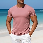 preiswerte Baumwoll-Leinen T-Shirts-Herren T-Shirt T-Shirt aus 100 % Baumwolle Kurze Ärmel Rundhalsausschnitt Sommer Frühling &amp; Herbst Einfach Texture Mode Designer Basic Klassicher Stil Lässig Urlaub Straße Blau Schwarz Weiß Top